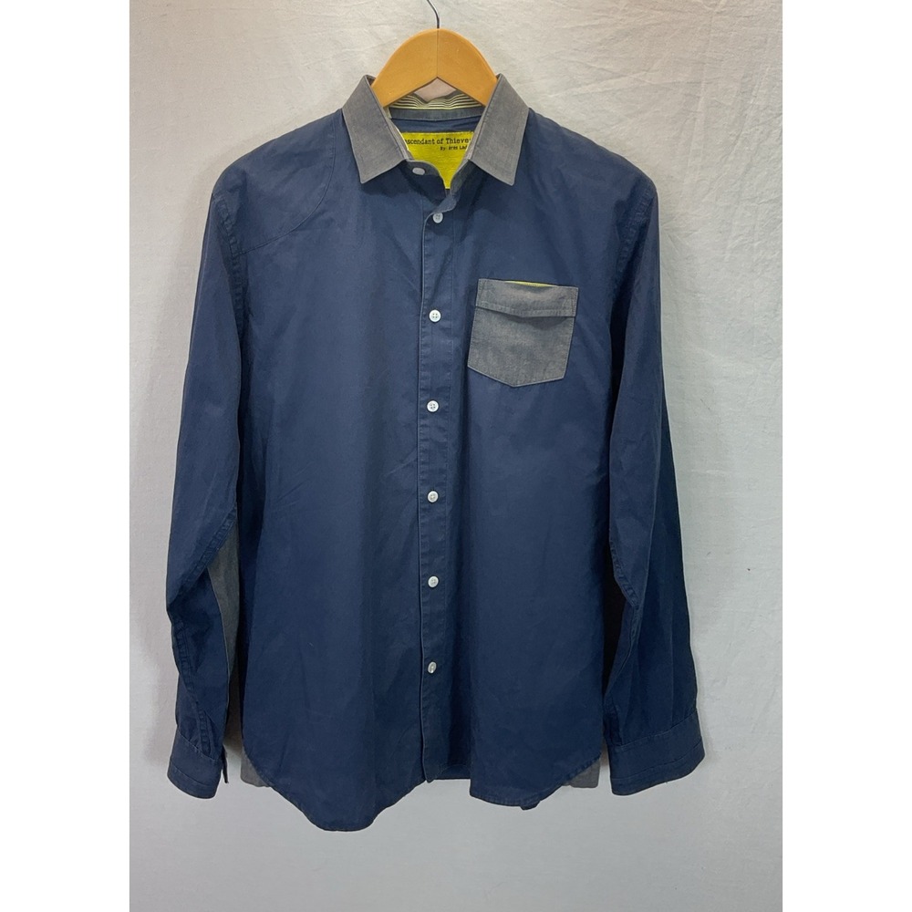 Descendant of Thieves L Mens Shirt L/S Navy Blue Grey elbow pads Limited Edition